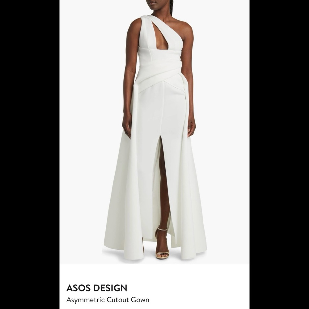 ASOS White Asymmetrical One-Shoulder Gown